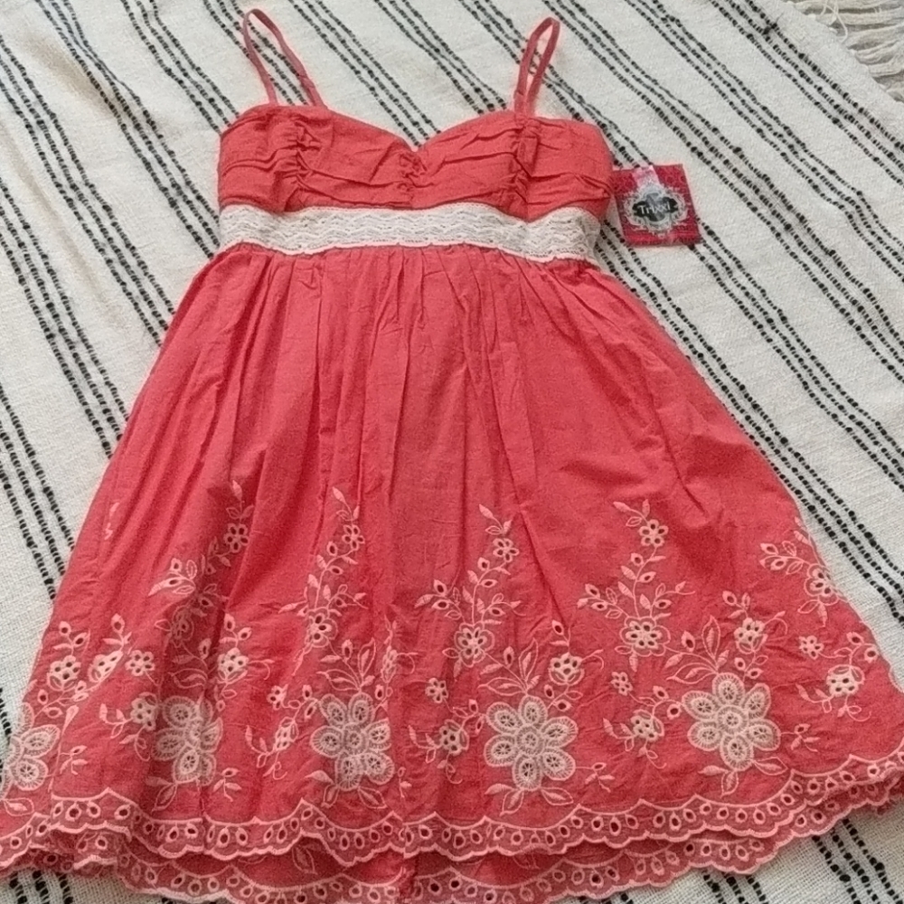 Coral Embroidered Baby Doll Summer Dress